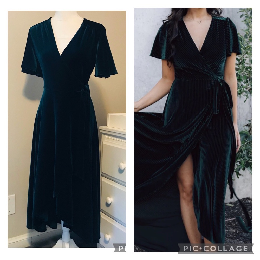 Mod & Soul Velvet Faux Wrap Midi Dress
